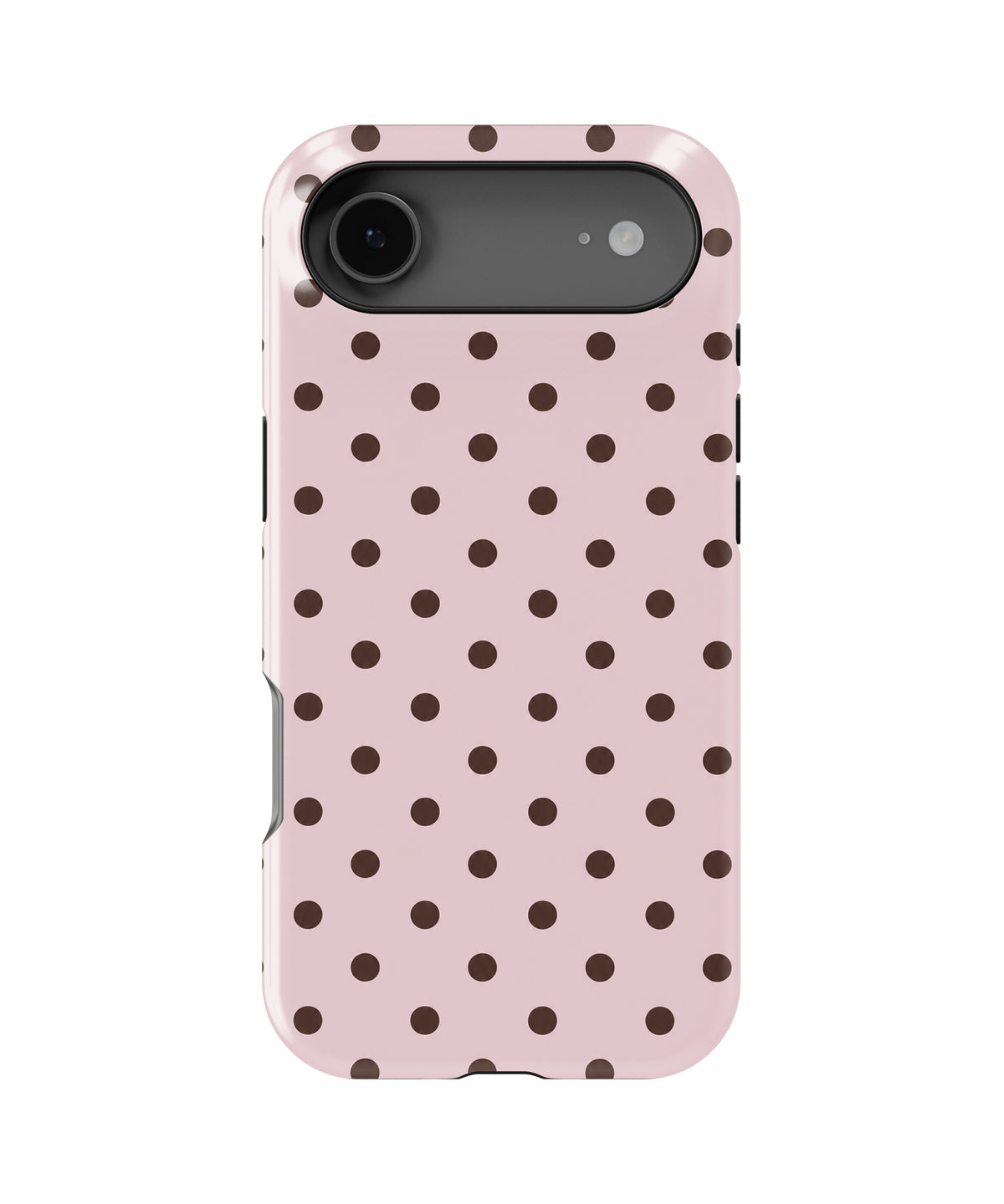 Blush Dark Brown Polka Dots MagSafe iPhone Tough Case - iPhone 17 Air model view