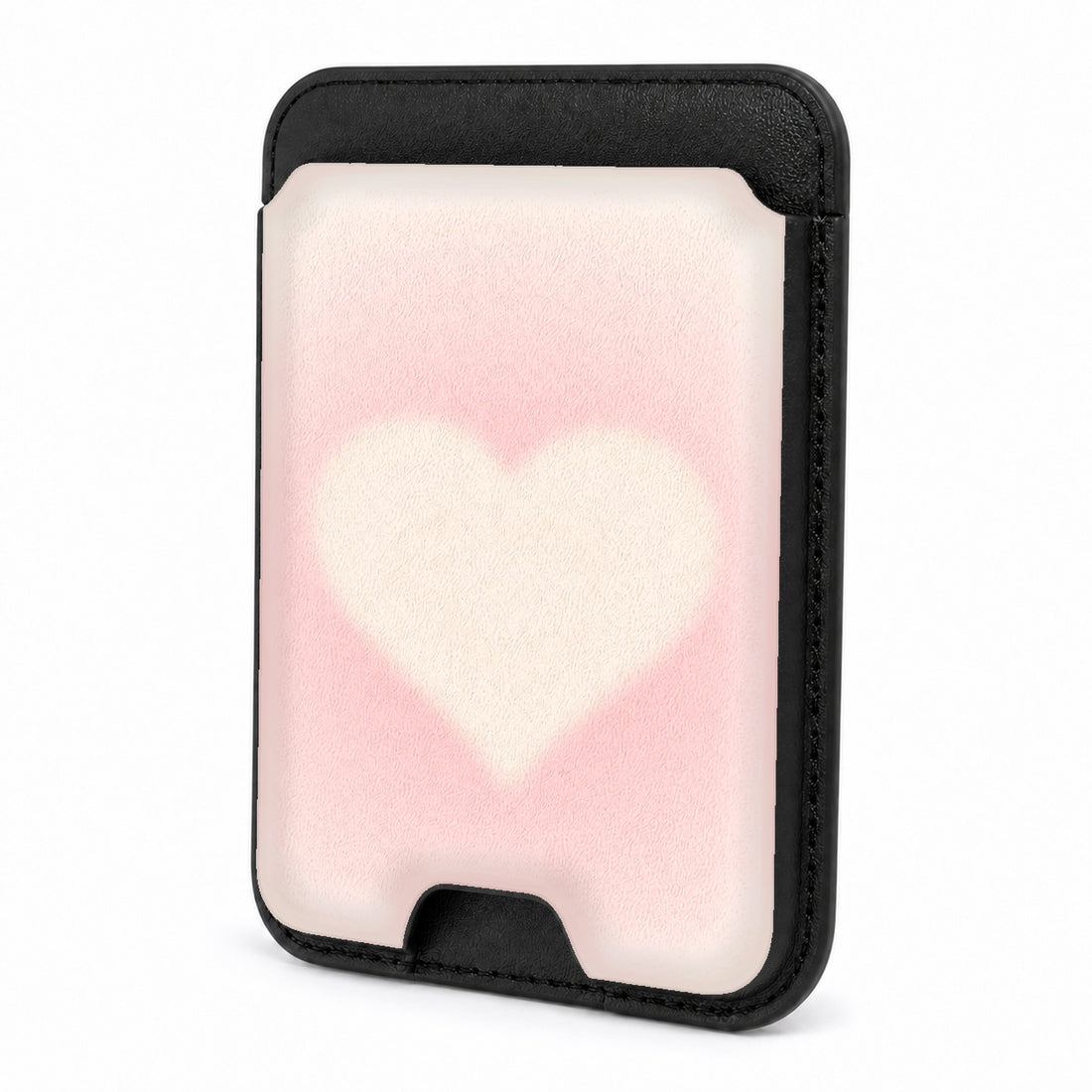 Front view of the Blush Pink Abstract Gradient MagSafe card holder on a white background