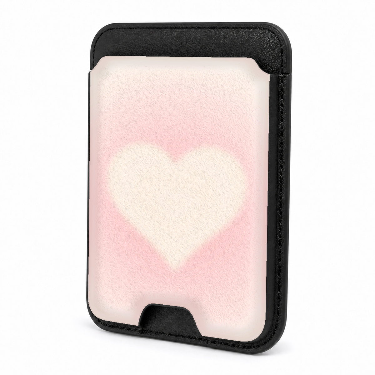Front view of the Blush Pink Abstract Gradient MagSafe card holder on a white background