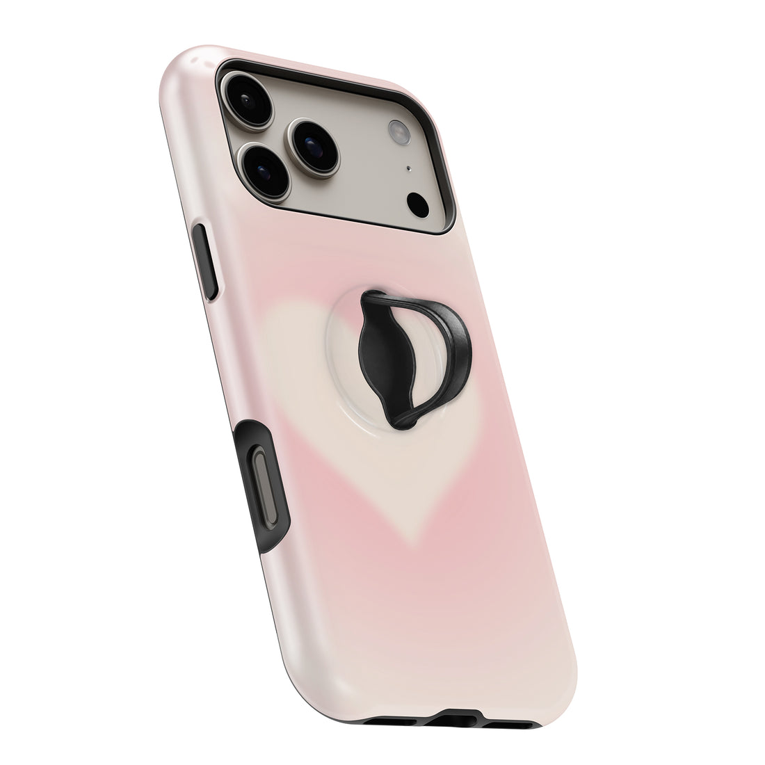 Blush Pink Abstract Gradient MagSafe Loop iPhone case with built-in finger loop open