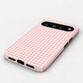 Blush Pink and White Gingham Google Pixel Case - angled bottom view