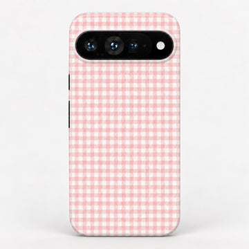 Blush Pink and White Gingham Google Pixel Case - centered back view