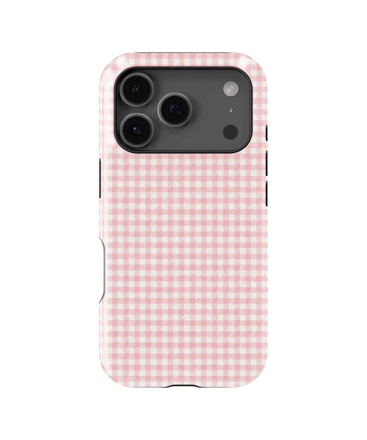 Blush Pink and White Gingham MagSafe iPhone Tough Case, rear view, iPhone17-18Pro model image group