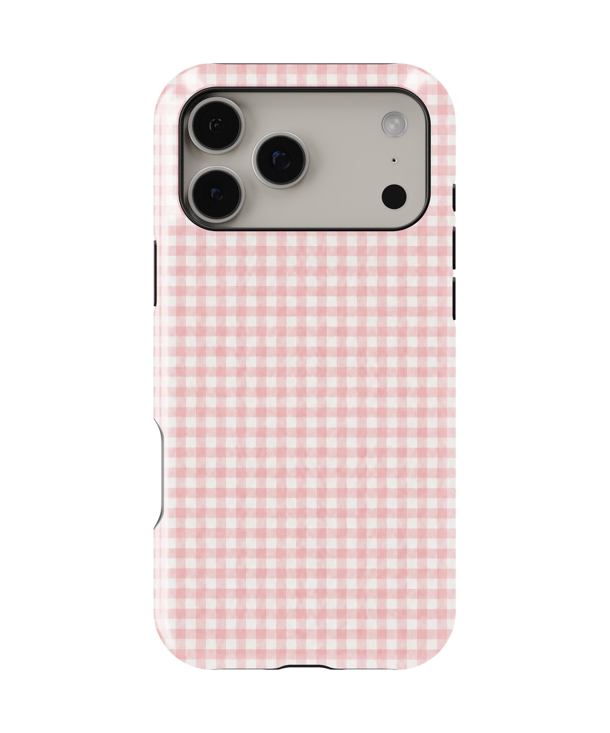 Blush Pink and White Gingham MagSafe iPhone Tough Case, rear view, iPhone17-18ProMax model image group