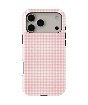 Blush Pink and White Gingham MagSafe iPhone Tough Case, rear view, iPhone17-18ProMax model image group