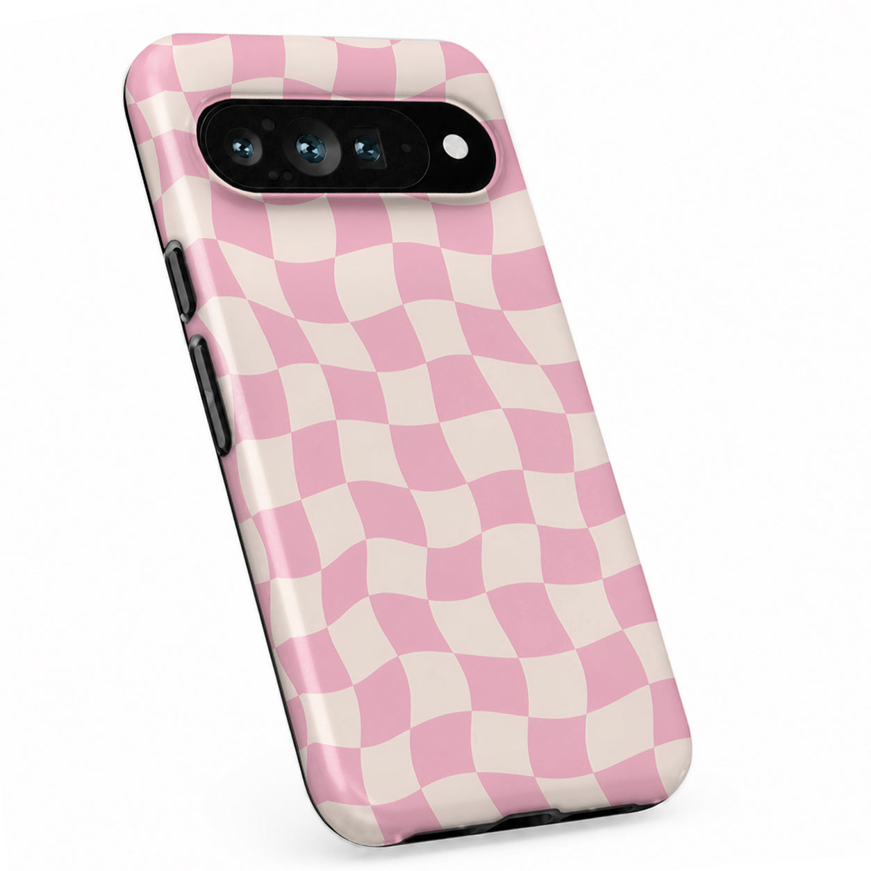 Blush Pink Checkerboard Google Pixel case with repeating checkerboard blocks