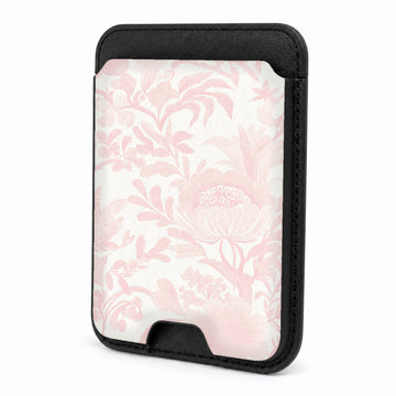 Front view of the Blush Pink Chinoiserie Floral MagSafe card holder on a white background