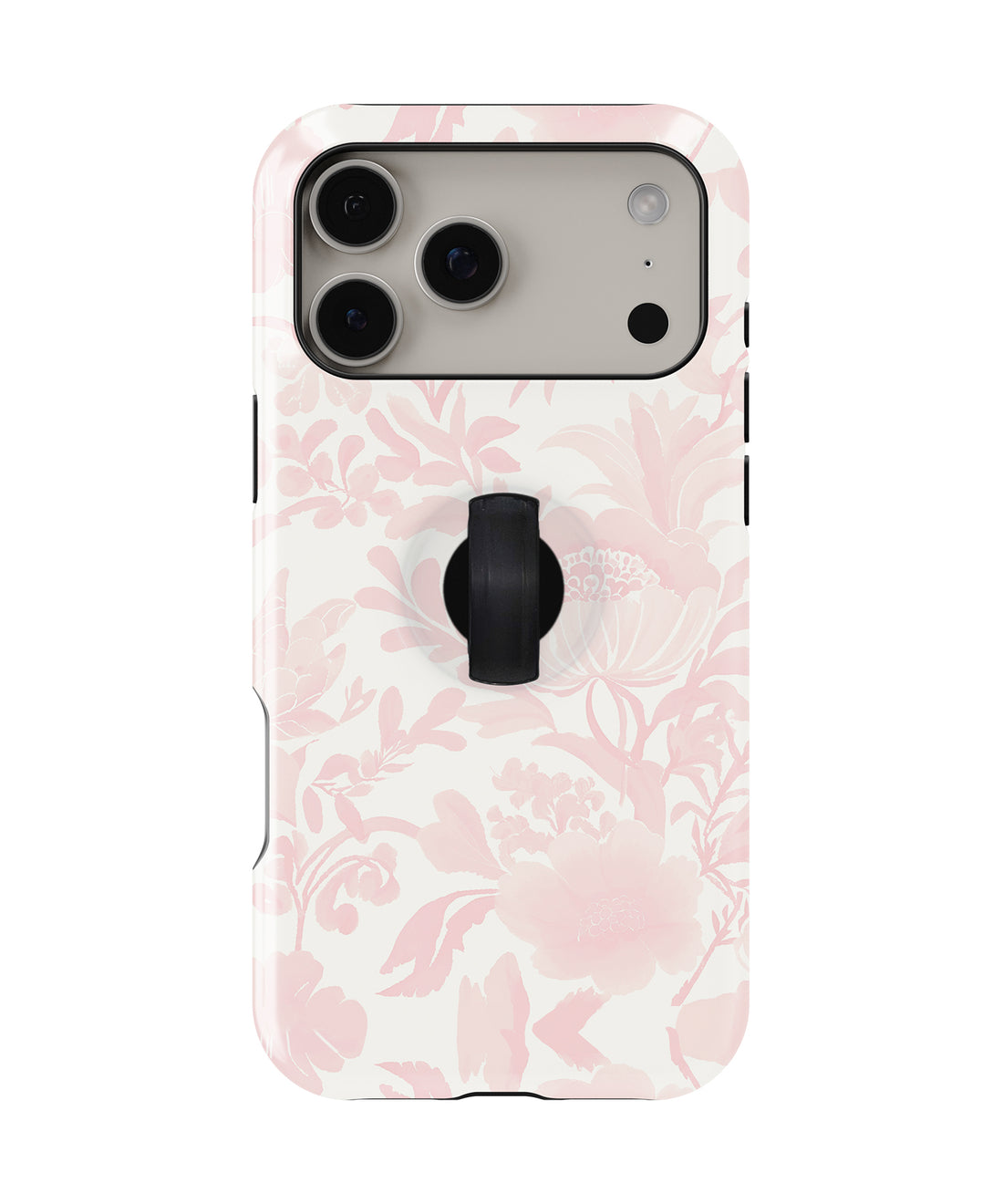 Blush Pink Chinoiserie Floral MagSafe Loop iPhone Case with built-in finger loop closed