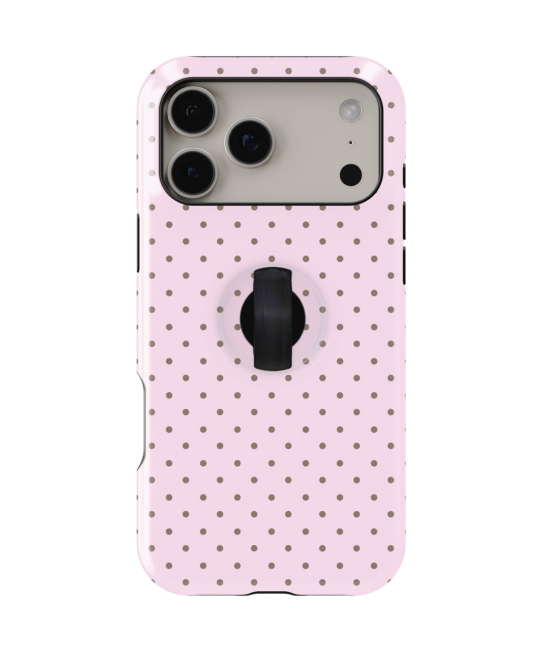 Blush Pink Mini Polka Dot MagSafe Loop iPhone Case with built-in finger loop closed