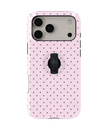 Blush Pink Mini Polka Dot MagSafe Loop iPhone Case with built-in finger loop closed