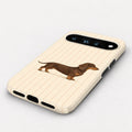 Brown Dachshund on Cream Pinstripes Google Pixel Case - angled bottom view
