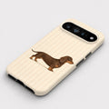 Brown Dachshund on Cream Pinstripes Google Pixel Case - flat angled view