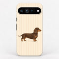 Brown Dachshund on Cream Pinstripes Google Pixel Case - centered back view
