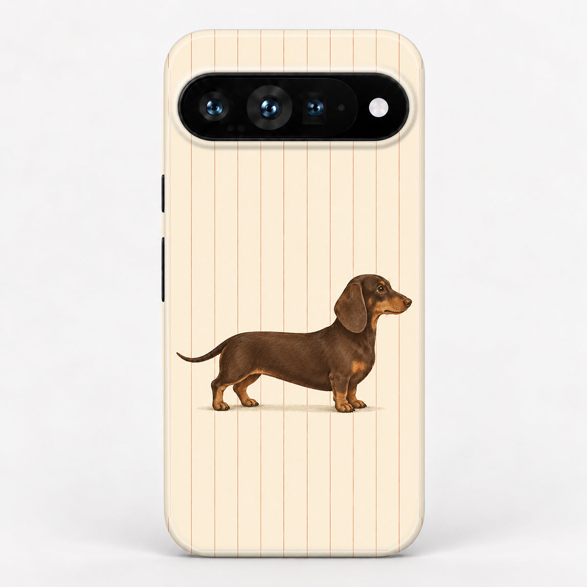 Brown Dachshund on Cream Pinstripes Google Pixel Case - centered back view