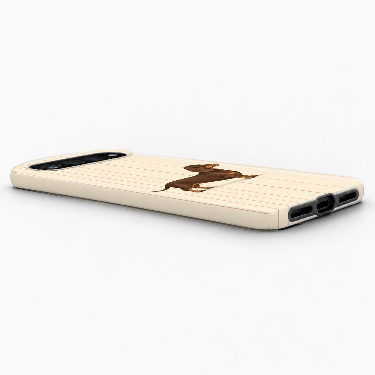 Brown Dachshund on Cream Pinstripes Google Pixel Case - low side view