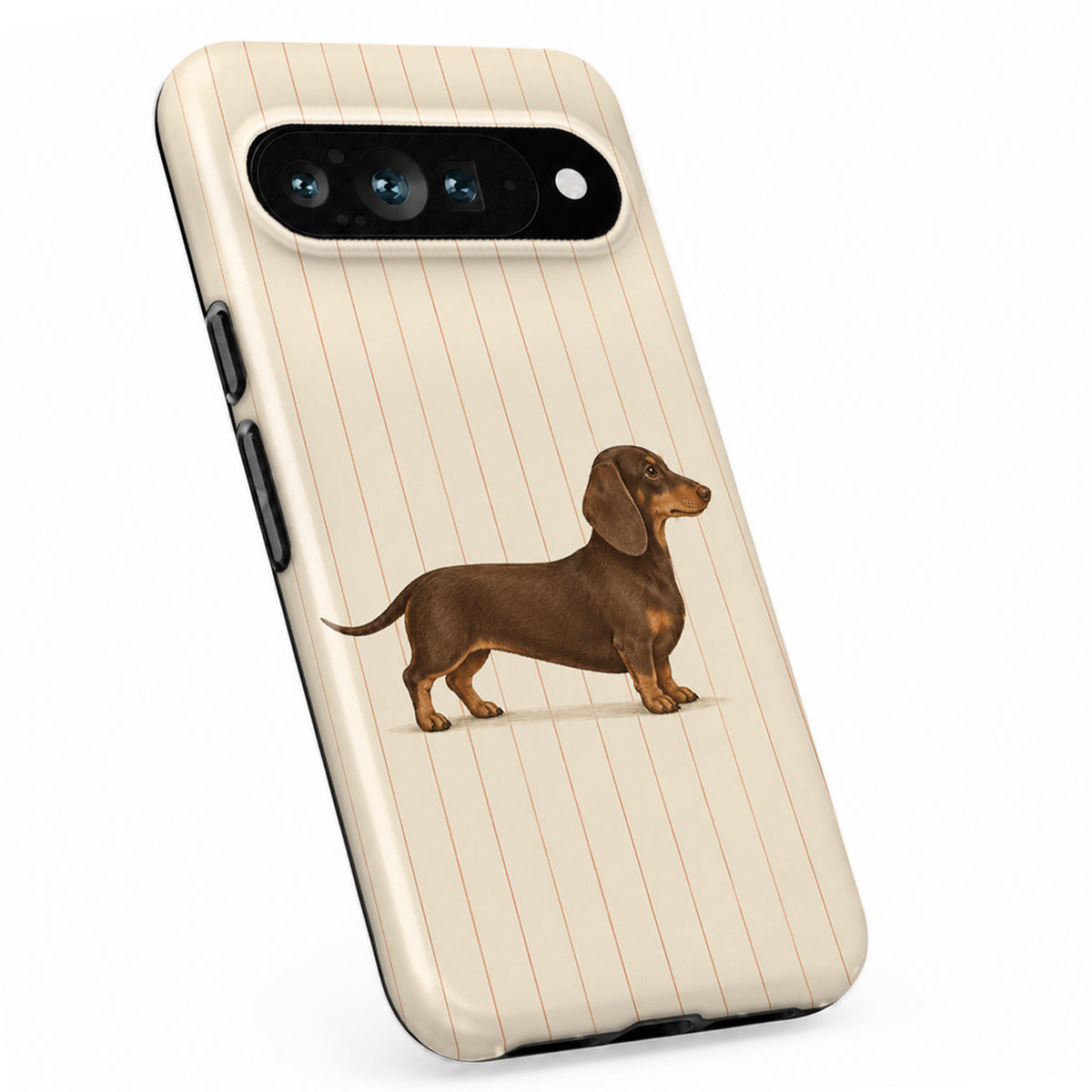 Brown Dachshund on Cream Pinstripes Google Pixel Case - standing angled view