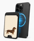 Brown Dachshund on Cream Pinstripes MagSafe Card Holder, magnetic attachment to a compatible iPhone
