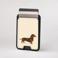 Brown Dachshund on Cream Pinstripes MagSafe Card Holder, card storage shown with cards