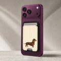 Brown Dachshund on Cream Pinstripes MagSafe Card Holder, attached to a compatible phone