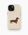 Brown Dachshund on Cream Pinstripes MagSafe iPhone Tough Case, rear view, iPhone11-15 model image group