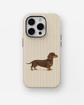 Brown Dachshund on Cream Pinstripes MagSafe iPhone Tough Case, rear view, iPhone11-16Pro model image group