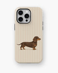 Brown Dachshund on Cream Pinstripes MagSafe iPhone Tough Case, rear view, iPhone11-16ProMax model image group