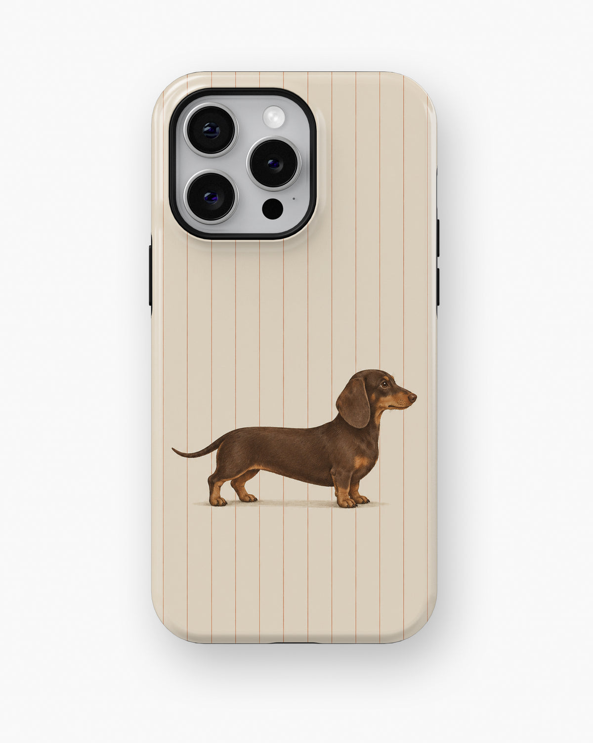 Brown Dachshund on Cream Pinstripes MagSafe iPhone Tough Case, rear view, iPhone11-16ProMax model image group