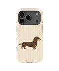 Brown Dachshund on Cream Pinstripes MagSafe iPhone Tough Case, rear view, iPhone17-18Pro model image group