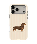 Brown Dachshund on Cream Pinstripes MagSafe iPhone Tough Case, rear view, iPhone17-18ProMax model image group