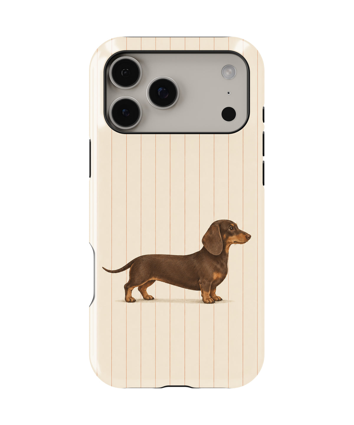 Brown Dachshund on Cream Pinstripes MagSafe Tough Case – iPhone 18 Pro Max & iPhone 18 Pro | Custom Name