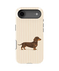 Brown Dachshund on Cream Pinstripes MagSafe iPhone Tough Case, rear view, iPhone17Air model image group