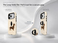 Brown Dachshund on Cream Pinstripes MagSafe Loop Case, finger loop folded and extended positions