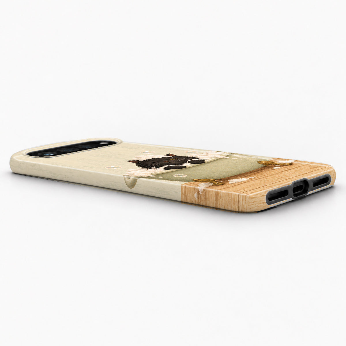 Bubble Bath Black Cat Google Pixel Case - low side view