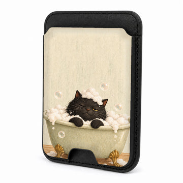 Bubble Bath Black Cat MagSafe Card Holder, front view