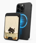 Bubble Bath Black Cat MagSafe Card Holder, magnetic attachment to a compatible iPhone