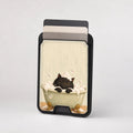 Bubble Bath Black Cat MagSafe Card Holder, card storage shown with cards