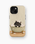 Bubble Bath Black Cat MagSafe iPhone Tough Case, rear view, iPhone11-15 model image group