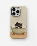 Bubble Bath Black Cat MagSafe iPhone Tough Case, rear view, iPhone11-16Pro model image group