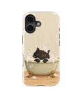 Bubble Bath Black Cat MagSafe iPhone Tough Case, rear view, iPhone16+16Plus+17 model image group