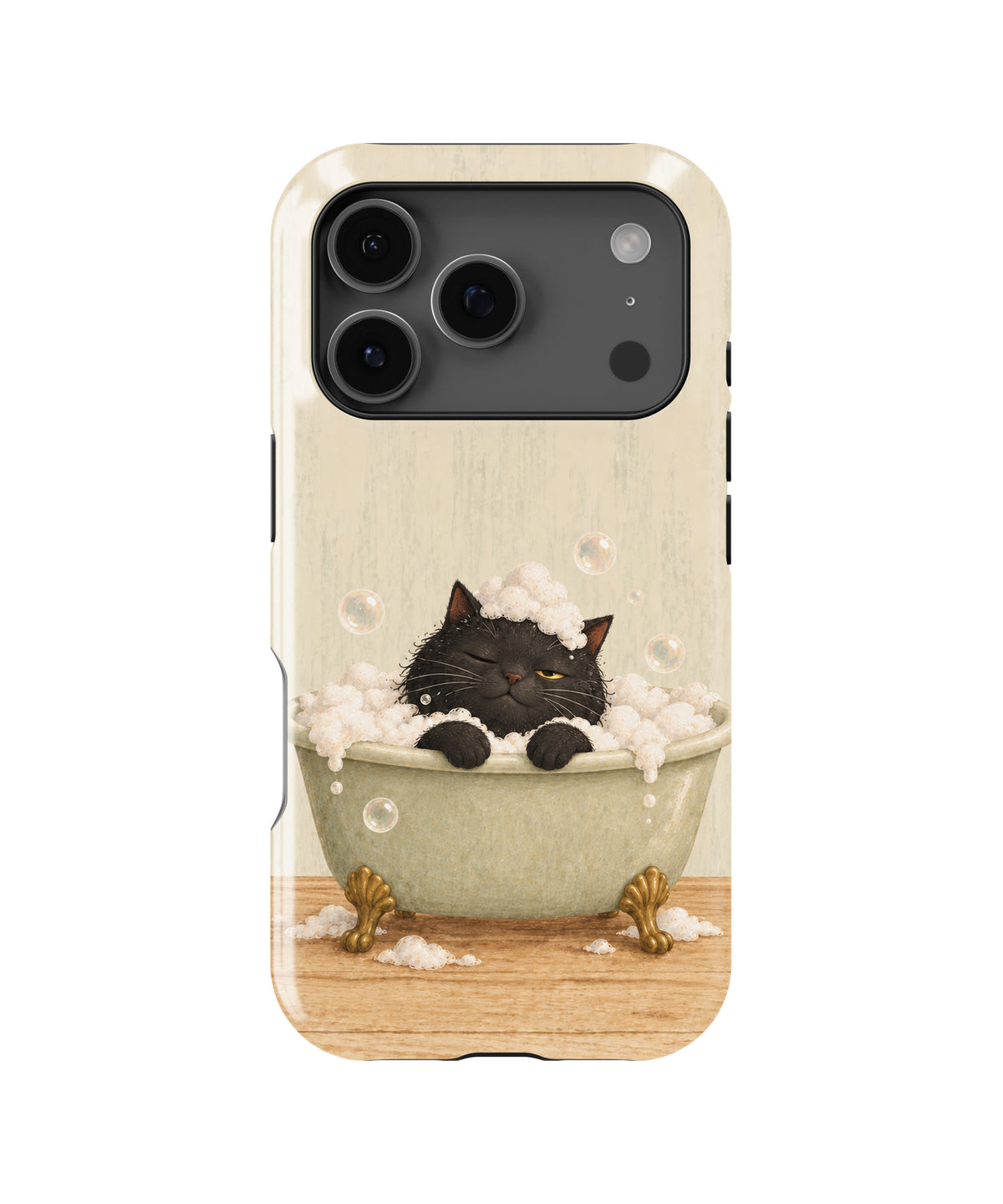 Bubble Bath Black Cat MagSafe iPhone Tough Case, rear view, iPhone17-18Pro model image group