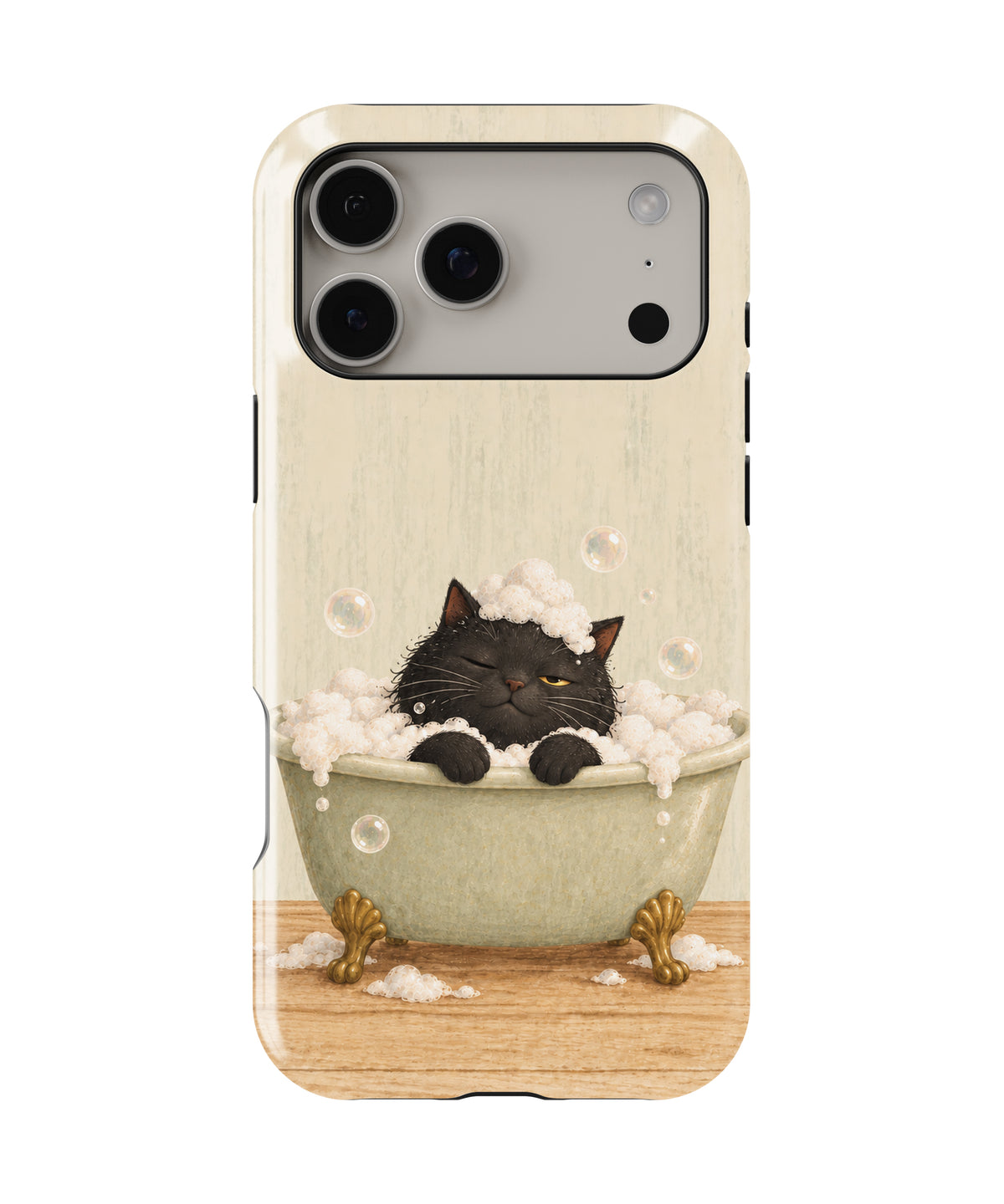 Bubble Bath Black Cat MagSafe iPhone Tough Case, rear view, iPhone17-18ProMax model image group