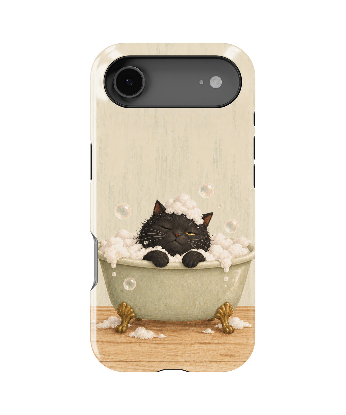 Bubble Bath Black Cat MagSafe iPhone Tough Case, rear view, iPhone17Air model image group