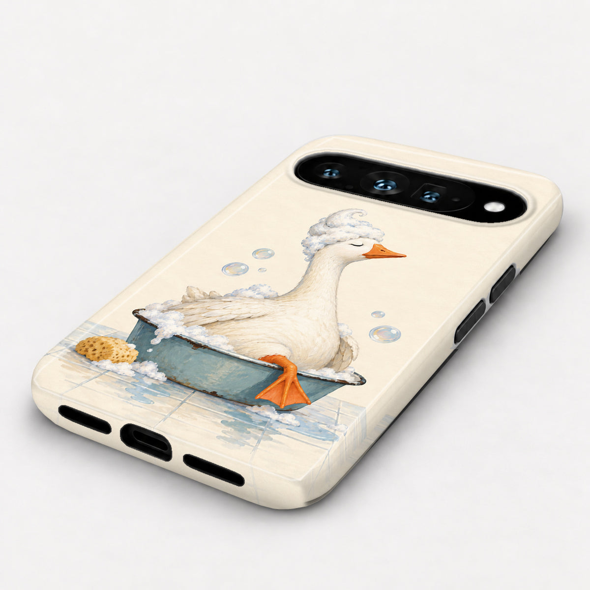 Bubble Bath Goose Google Pixel Case - angled bottom view