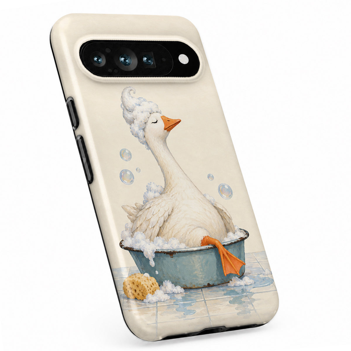Bubble Bath Goose Google Pixel Case - standing angled view
