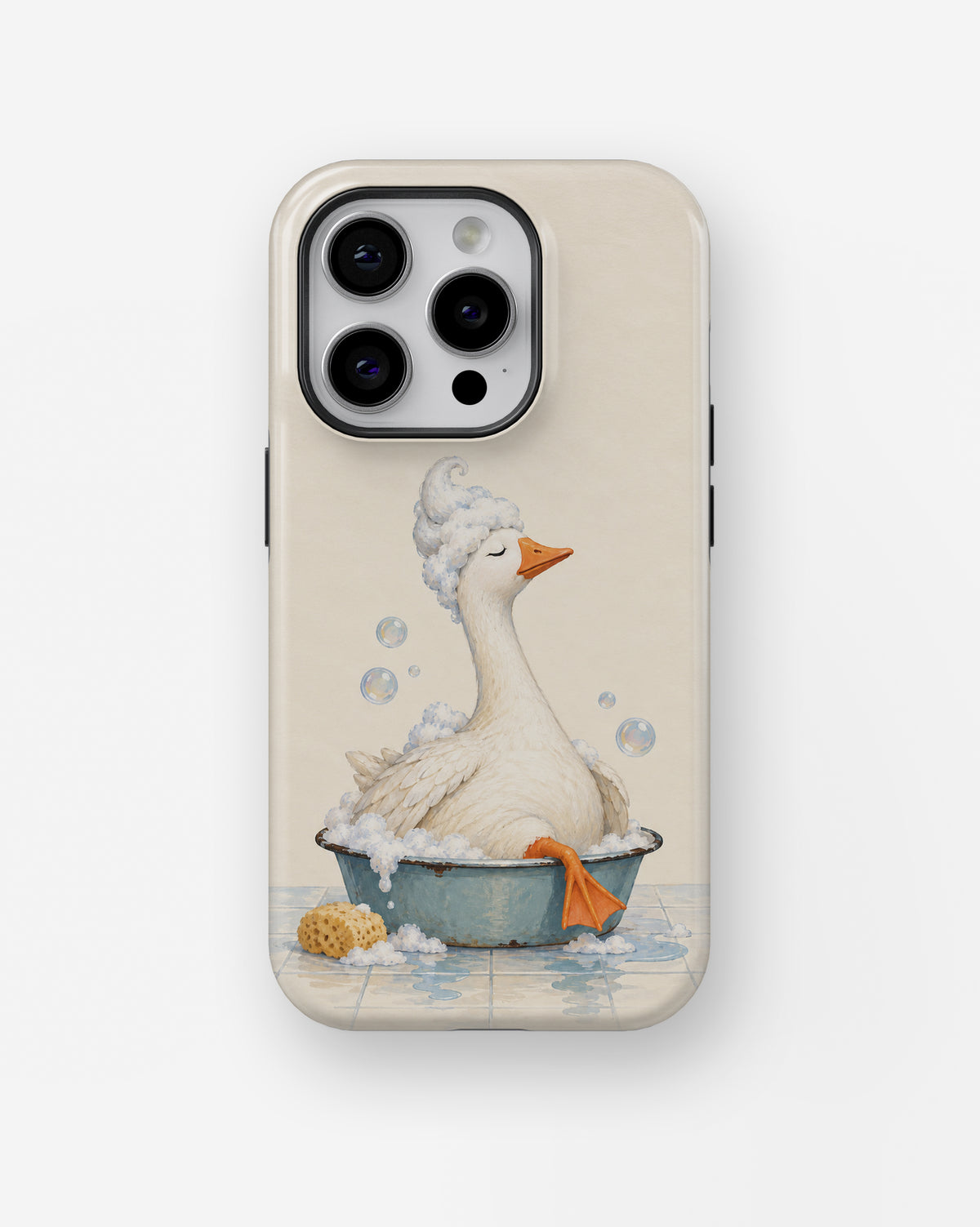 Bubble Bath Goose MagSafe iPhone Tough Case, rear view, iPhone11-16Pro model image group