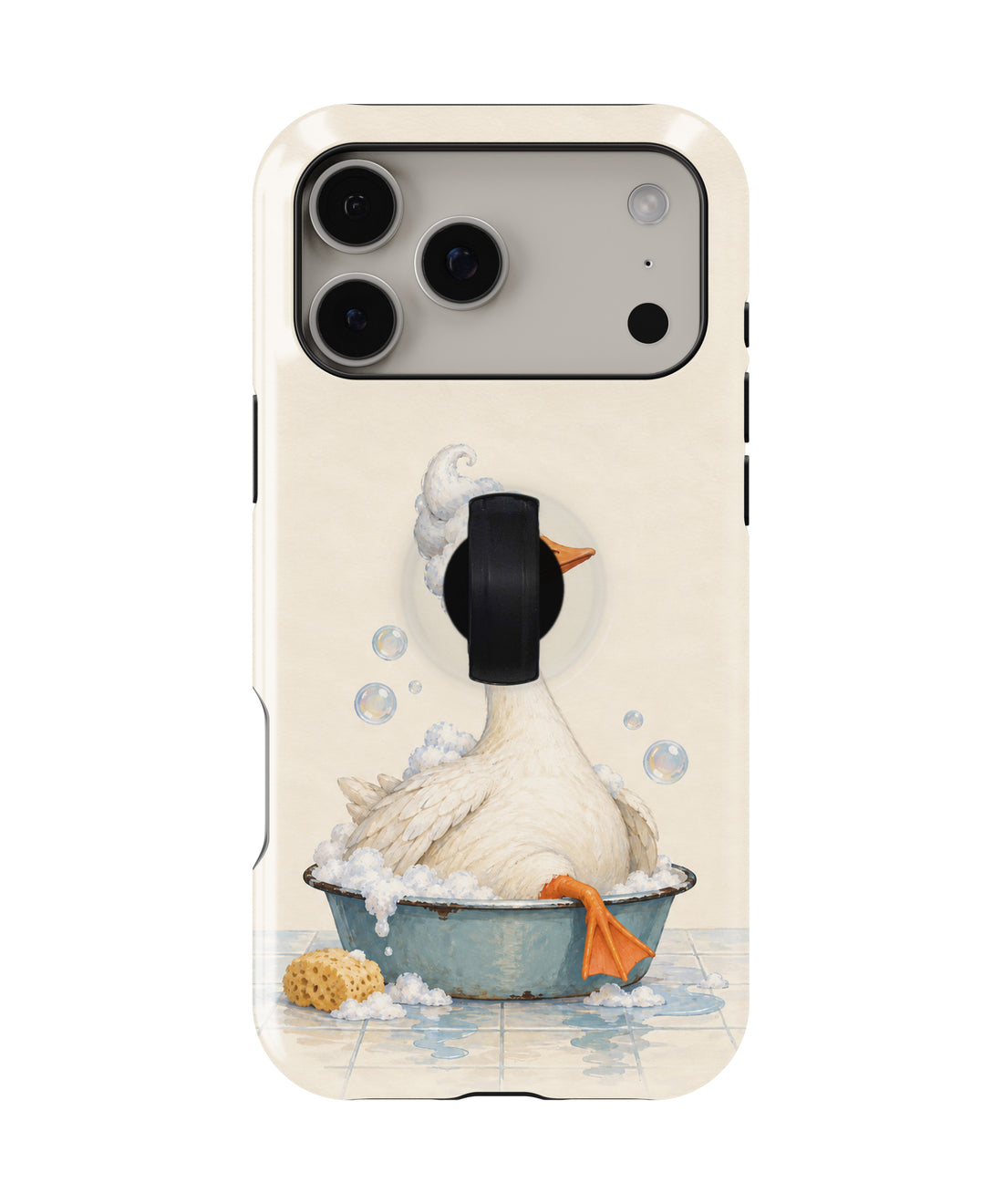 Bubble Bath Goose MagSafe Loop Case, rear view with finger loop folded flat