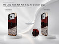 Burgundy Cream Abstract Animal Print MagSafe Loop iPhone Case side view showing the built-in finger loop
