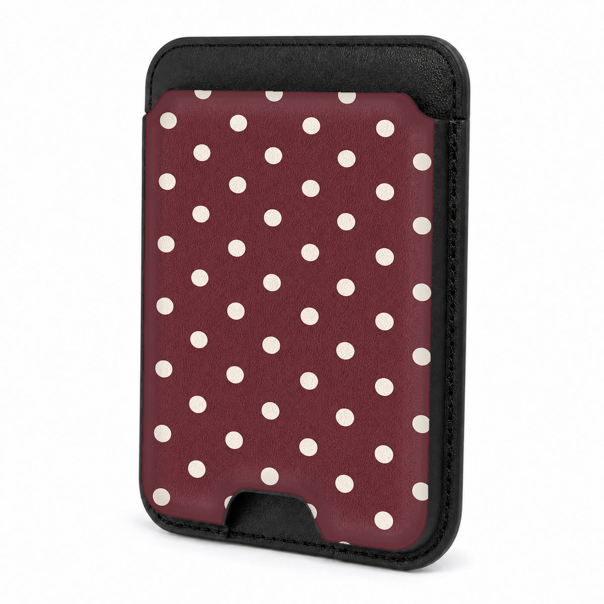 Burgundy Ivory Polka Dots MagSafe Card Holder - front view
