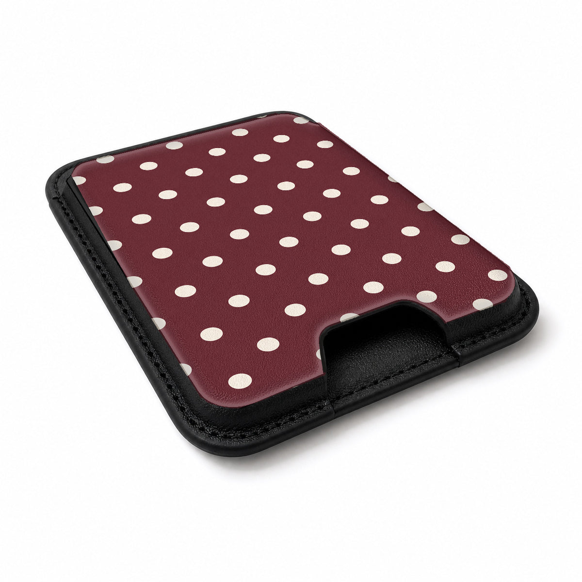 Burgundy Ivory Polka Dots MagSafe Card Holder - detail view