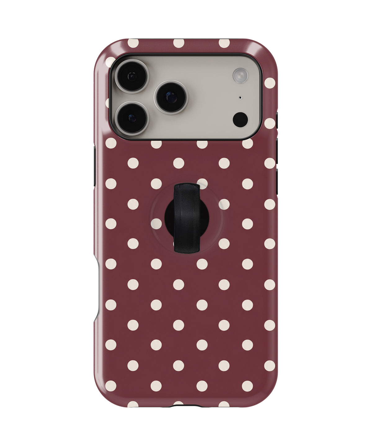 Burgundy Ivory Polka Dots MagSafe Loop iPhone Case - back view